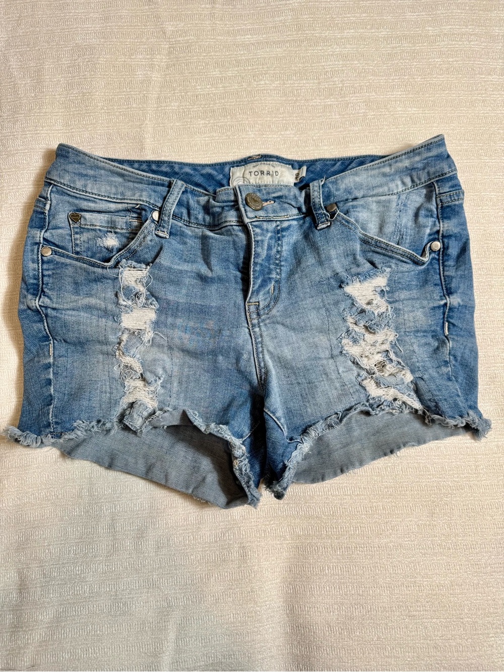 Torrid Light Blue Distressed Denim Shorts Size 10